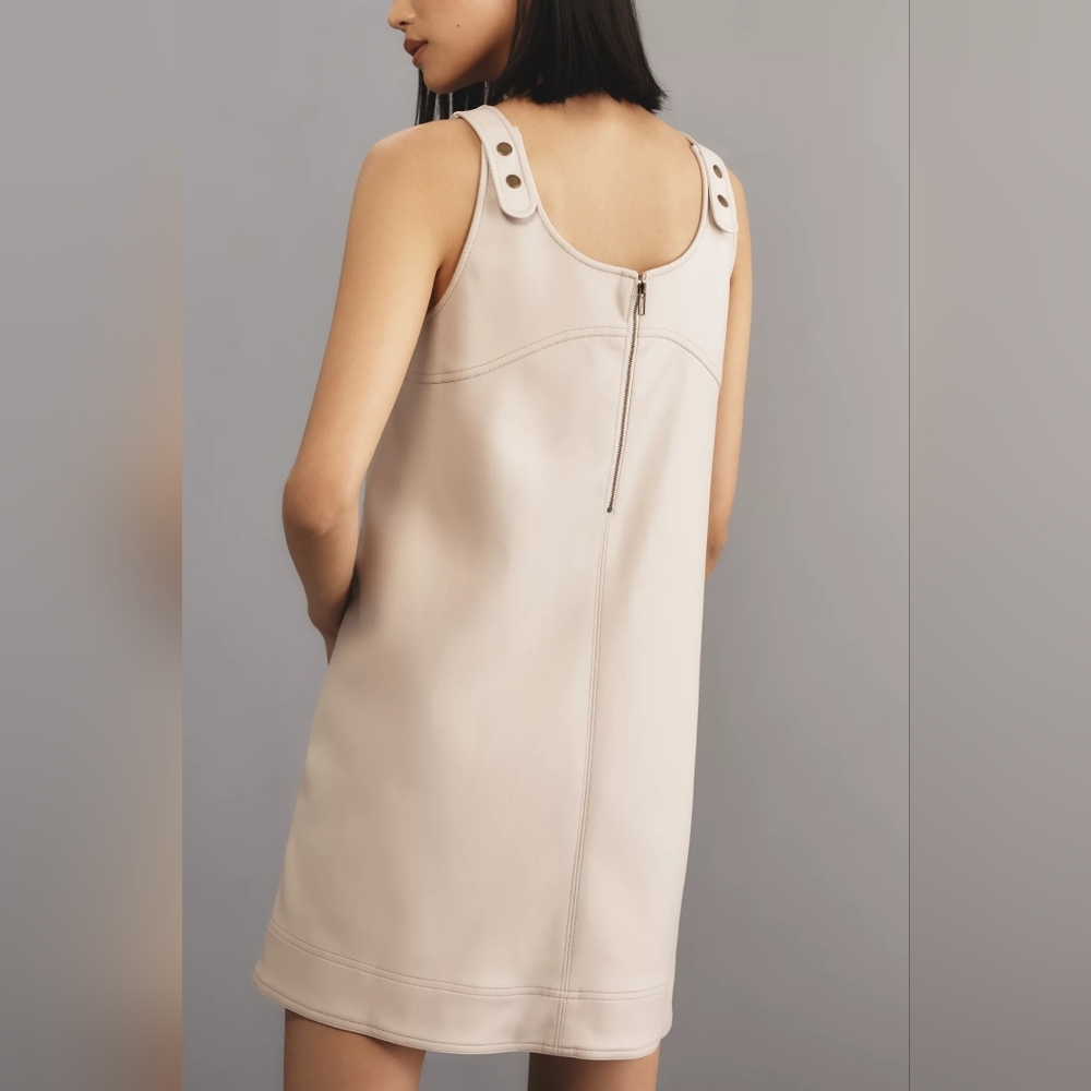 NWT Pilcro Anthropologie Vegan Leather Shift Mini Dress in Neutral-Size 6 - Picture 2 of 11